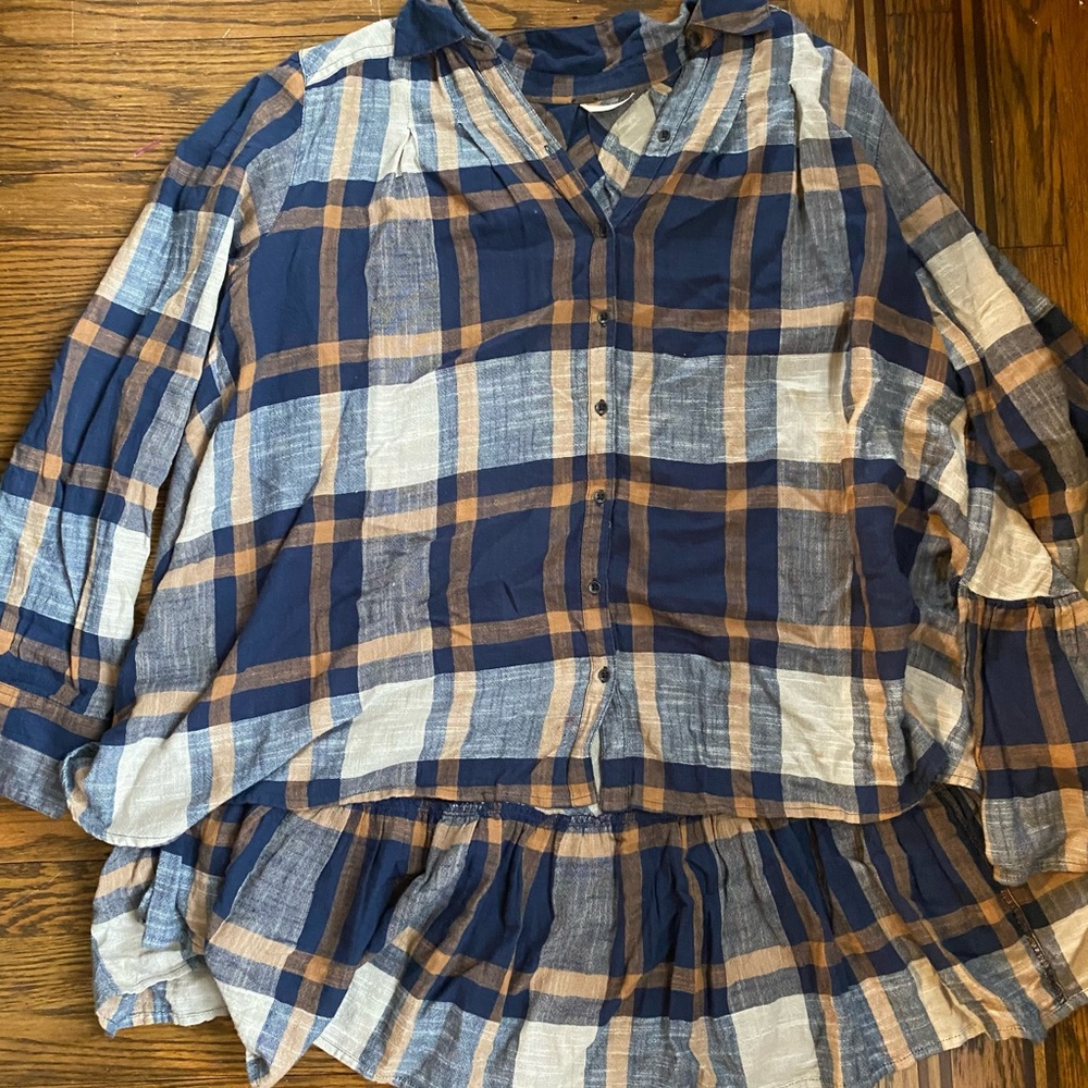 Plaid free people shirt with ruffles